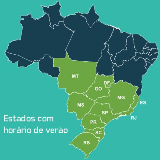 Estados que adotam horário de verão no Brasil (referências: [G1](http://g1.globo.com/economia/noticia/2016/10/horario-de-verao-comeca-em-16-de-outubro-e-vai-ate-19-de-fevereiro.html) e [Decreto nº 8.112](http://www.planalto.gov.br/ccivil_03/_ato2011-2014/2013/Decreto/D8112.htm), mapa emprestado do *blog* [Linux Kamarada](https://kamarada.github.io/pt/2018/10/22/mantenha-a-hora-do-android-sempre-certa/) e derivado do [mapa do Brasil em branco disponível na WikiMedia](https://commons.wikimedia.org/wiki/File:Brazil_Blank_Map_light.svg))